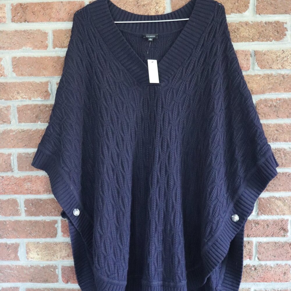 talbots cable sweater poncho * new with tags RV $119 * navy blue * nice quality - Picture 2 of 11